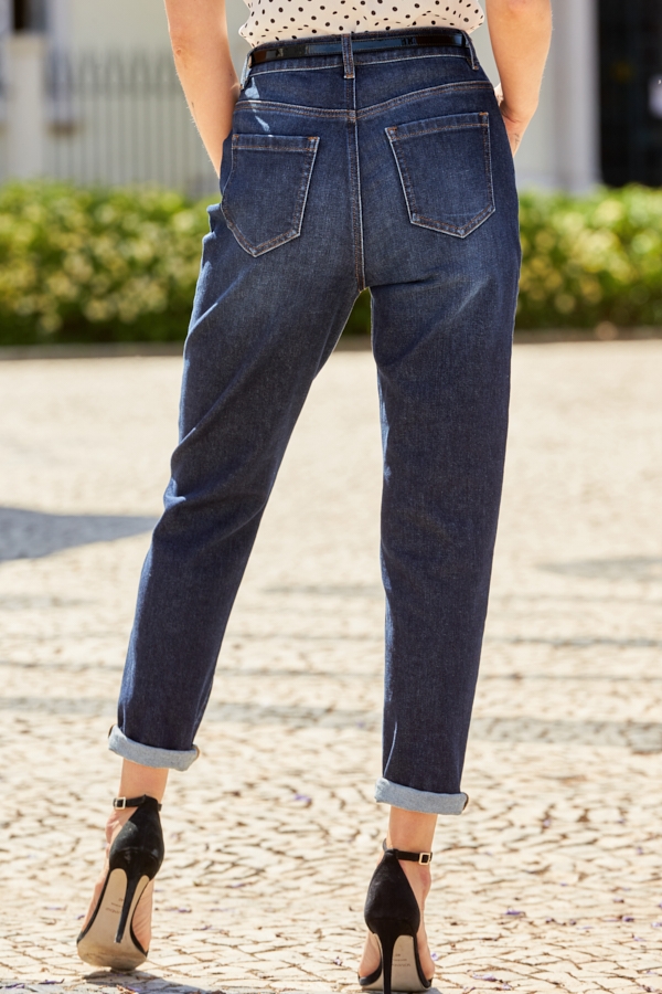 Dark Indigo Slim Leg Mom Jeans