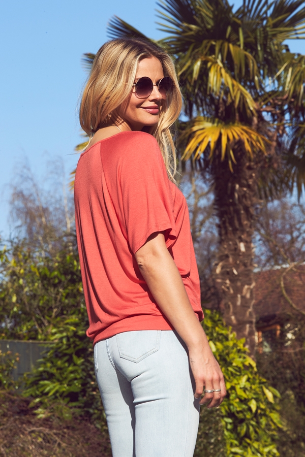 Coral Red Relaxed Fit Jersey T-Shirt