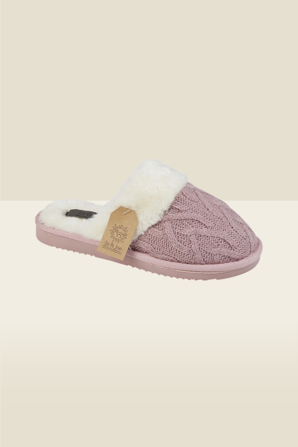 Pink Cable Knit Mule Slippers