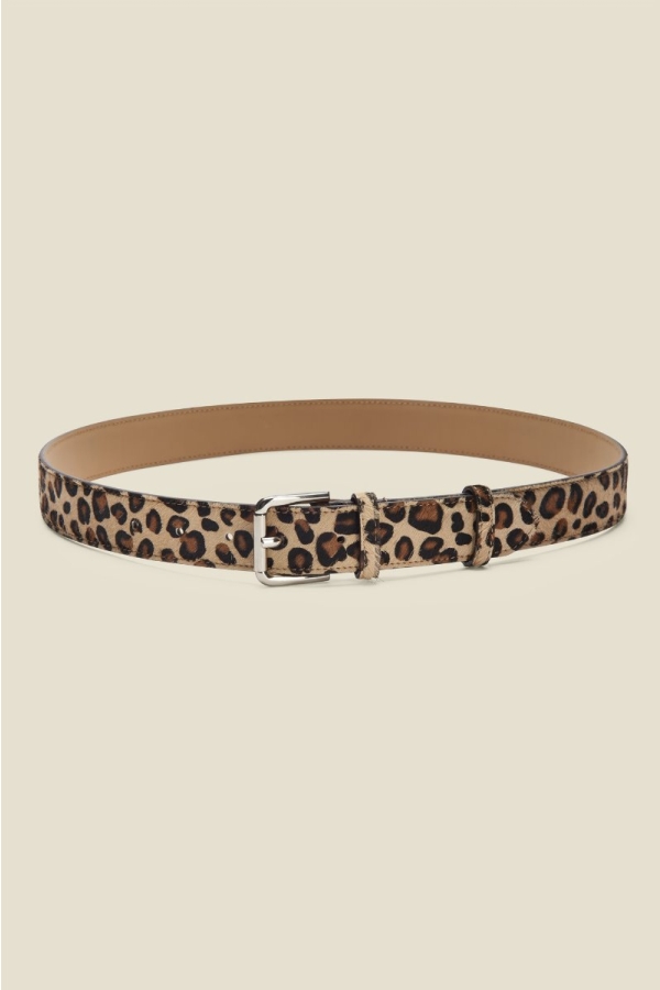 Leopard Pony Waist Belt With Gold Square Buckle