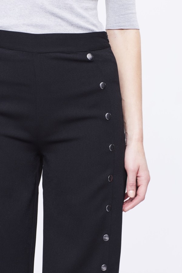 Black Wide Leg Trouser With Button Detail