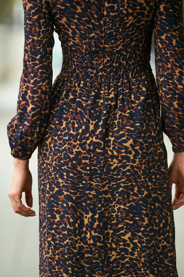 Animal Print Shirred Waist Midi Dress