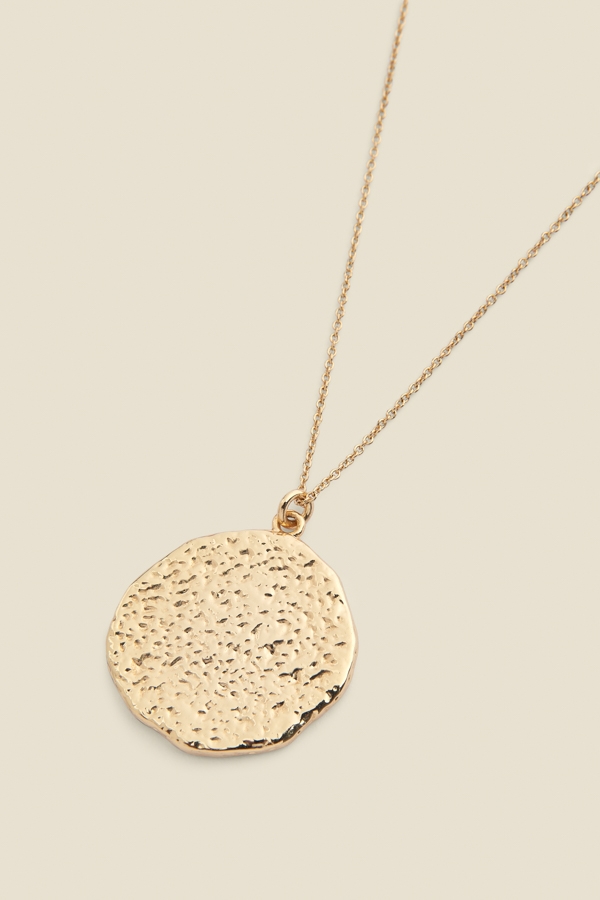Gold Plated Hammered Pendant Necklace