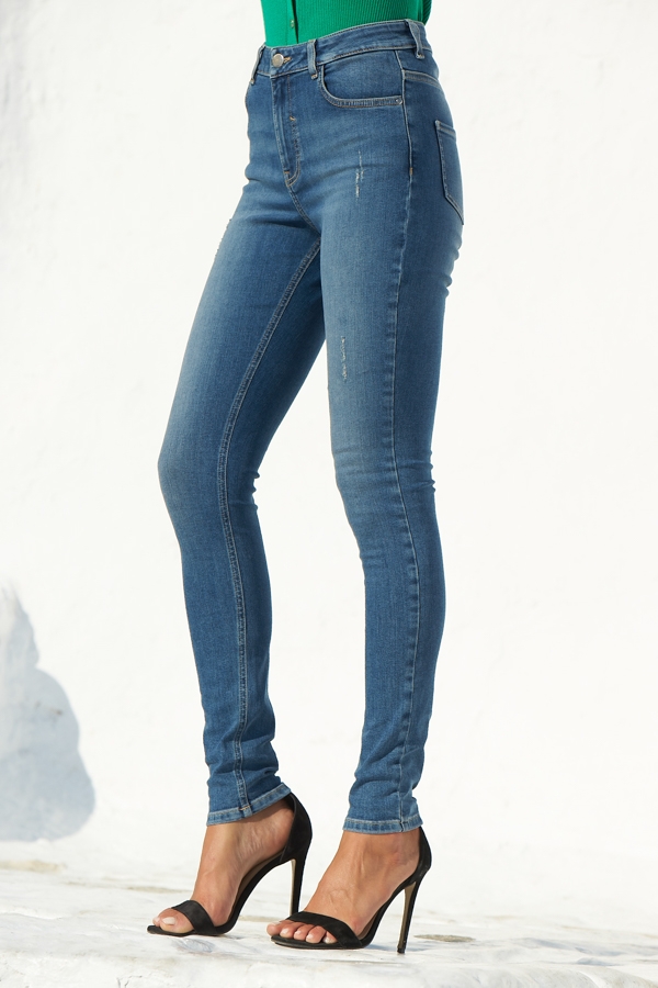 Mid Blue Distressed Skinny Jeans