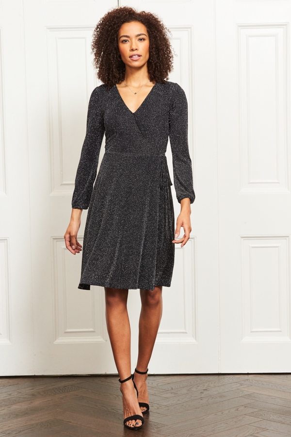 Pewter Metallic Wrap Jersey Dress