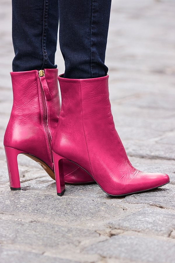 Riley Hot Pink Leather Slim Heel Ankle Boot