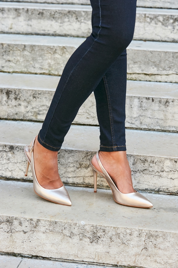 Sierra Champagne Gold Leather Slingback Court Shoe