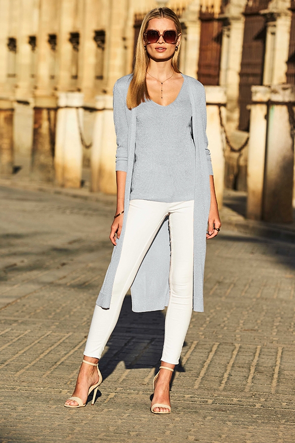 Silver Metallic Super Sparkly Longline Cardigan