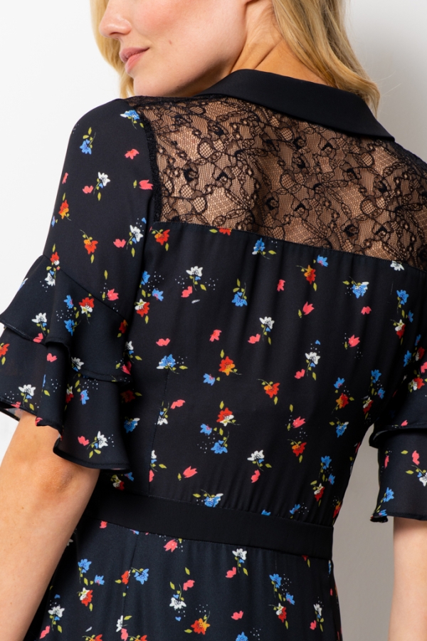 Black Ditsy Floral Lace Detail Dress