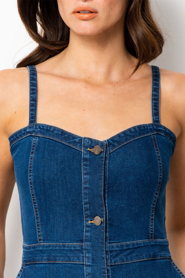 Mid Blue Button Front Denim Dress
