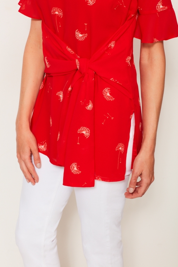 Coral & White Falling Dandelion Print Top
