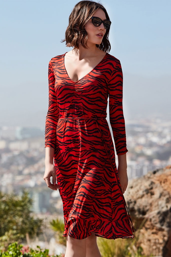 Tiger Print Slinky Midi Jersey Dress 