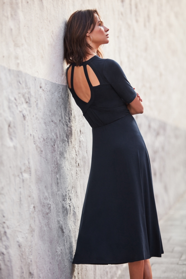 Navy Cut Out Back Detail Midi Jersey Dress