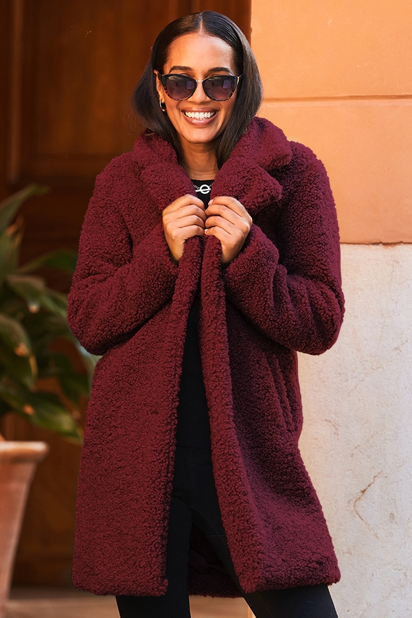 Burgundy Super Cosy Borg Coat