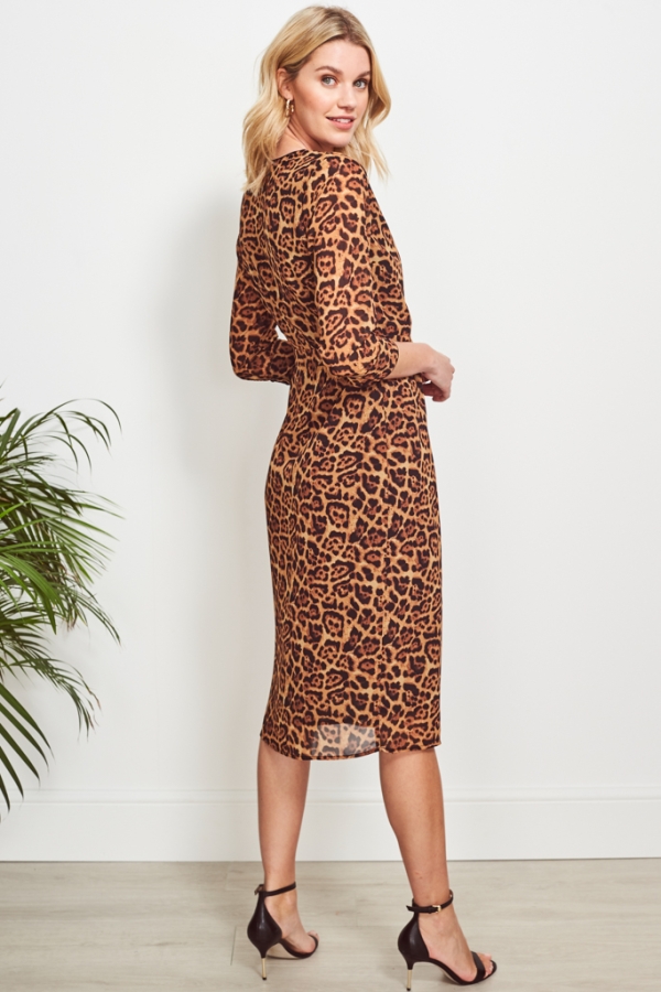 Leopard Print Midi Wrap Dress