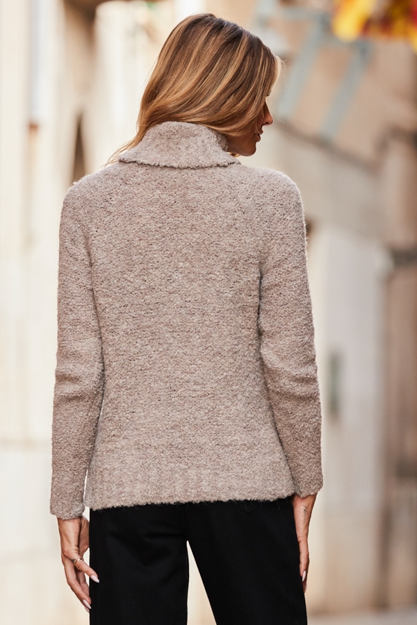 Camel Roll Neck Boucle Slouch Jumper