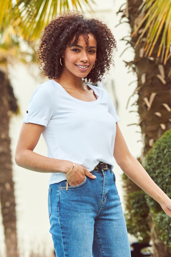 White Premium Jersey Tab Sleeve T Shirt