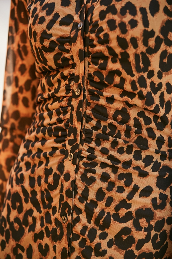 Leopard Print Mesh Shirt Jersey Dress