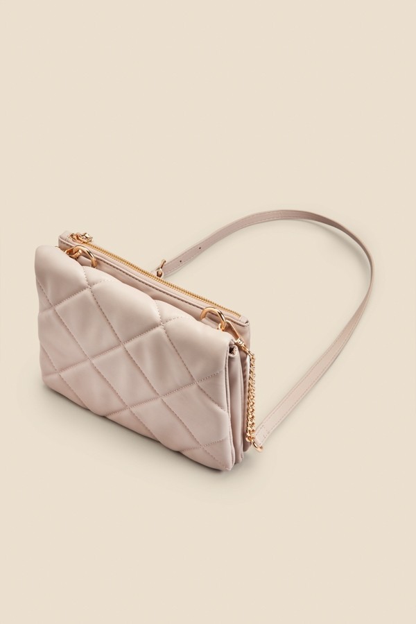 Taupe Quilted Cross Body Bag