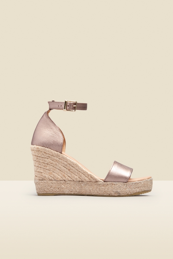 Mila Gold Leather Ankle Strap High Wedge Espadrille