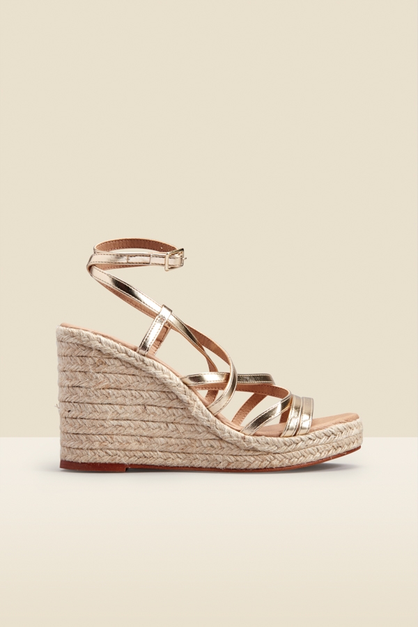Zaria Champagne Gold Leather Strappy Wedge Espadrille