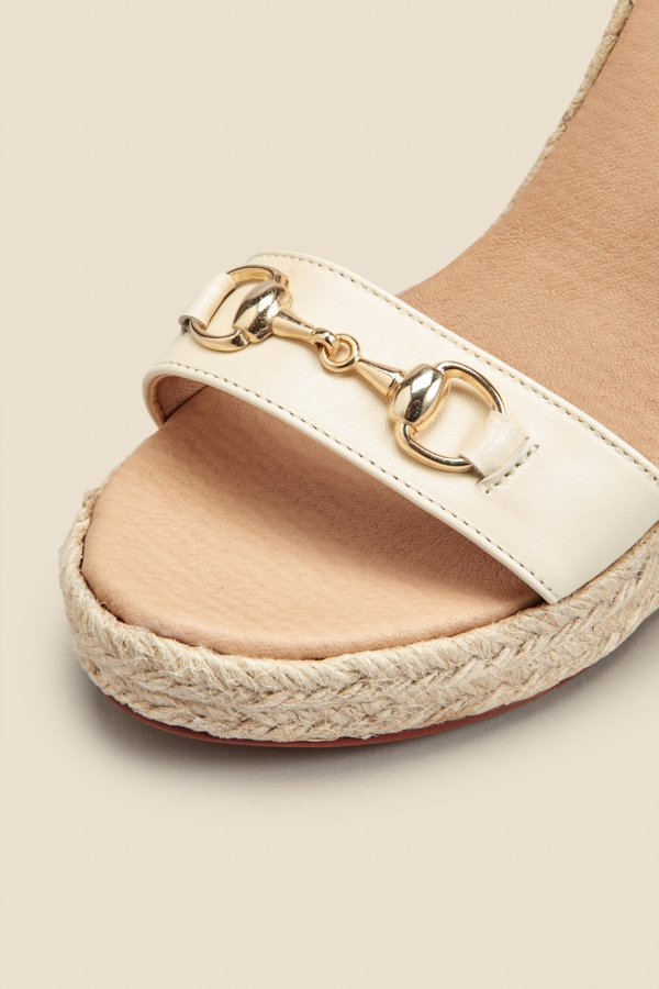 Carina Ivory Leather Snaffle Trim Wedge Espadrille