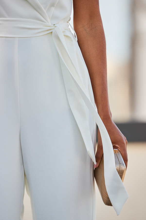 Ivory Wide Leg Wrap Front Tailored Jumpsuit