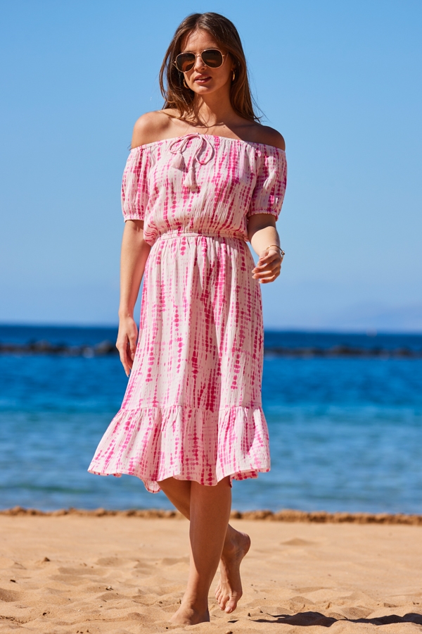 Pink Tie Dye Tassel Detail Summer Dress