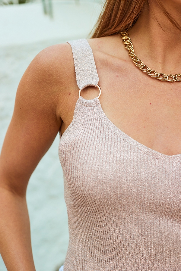 Champagne Gold Metallic Eyelet Detail Vest Top