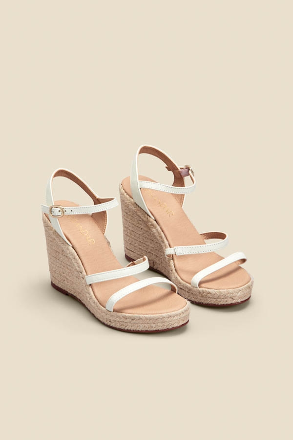 Havana Ivory Leather Triple Band High Wedge Espadrille