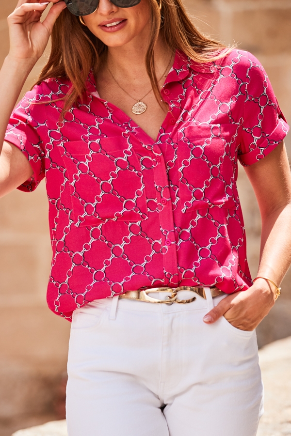 Pink Chain Print Short Sleeve Shirt