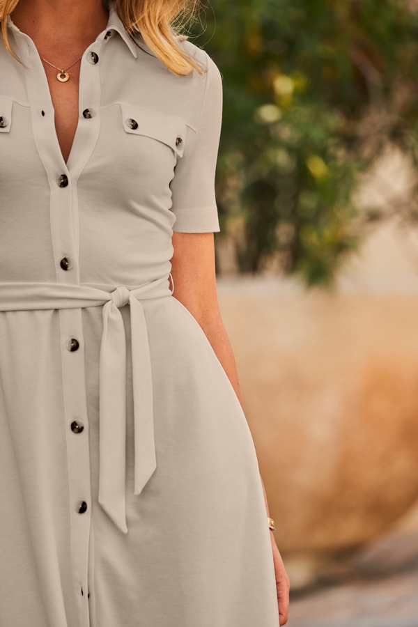 Stone Ponte Fit & Flare Midi Shirt Jersey Dress