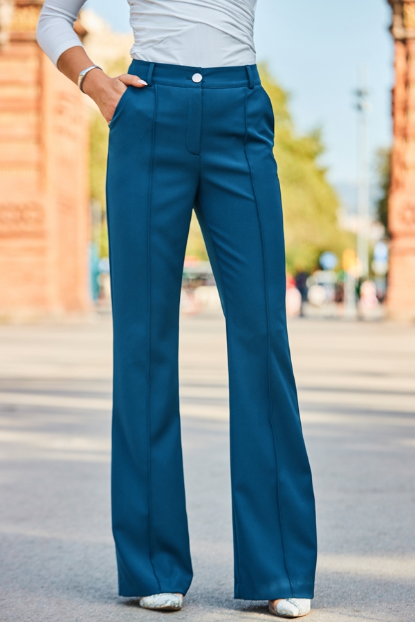 Blue Seam Detail Kick Flare Trousers