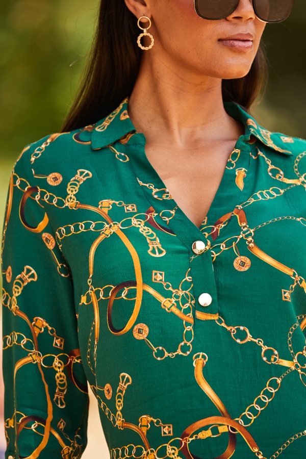 Green Chain Print Tunic Blouse