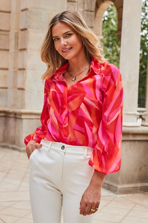 Red Swirl Print Longline Shirt