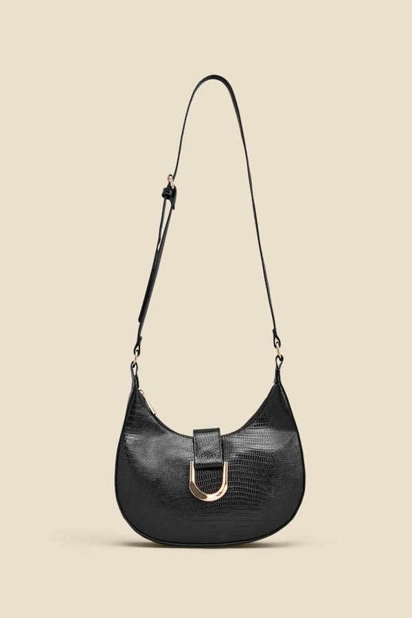 Black Snake Hoop Clasp Scoop Longline Shoulder Bag