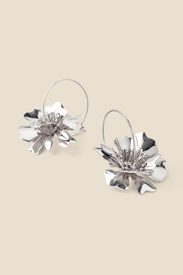 Silver Flower Detail Hoop Earrings