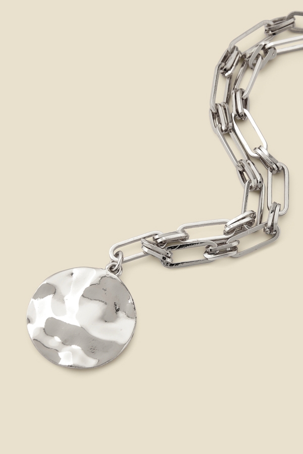 Silver Plated Hammered Chain Link Necklace