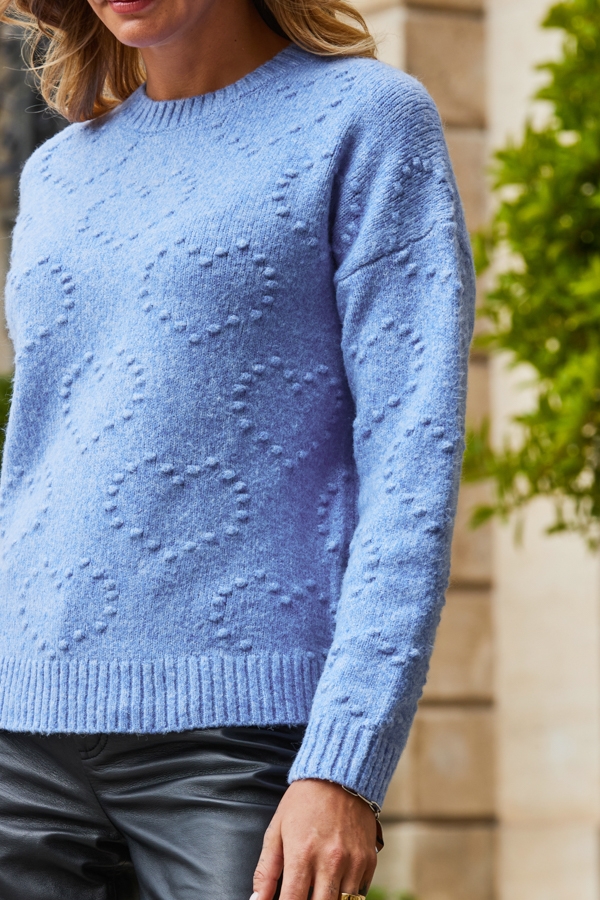 Soft Blue Heart Detail Knit Jumper