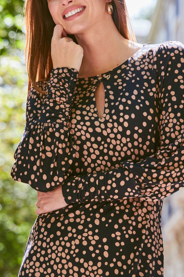 Black & Brown Fleck Print Keyhole Detail Shift Jersey Dress