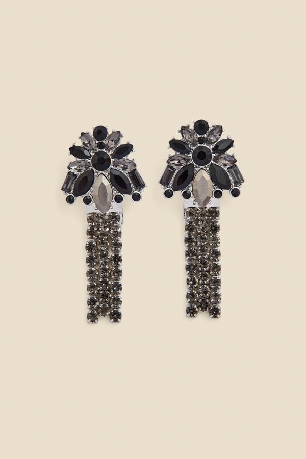 Black Rhinestone Detail Tassel Earrings