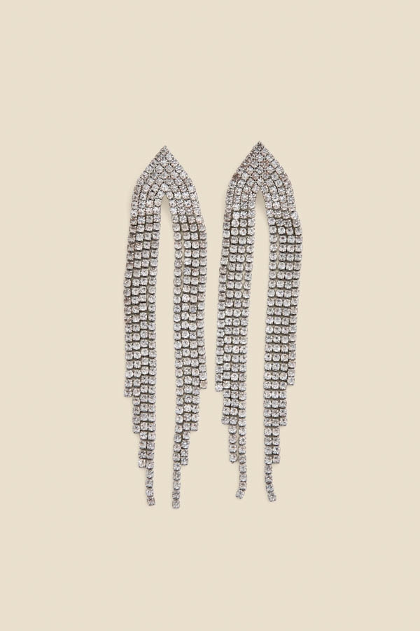 Silver Diamante Waterfall Drop Tassel Earrings