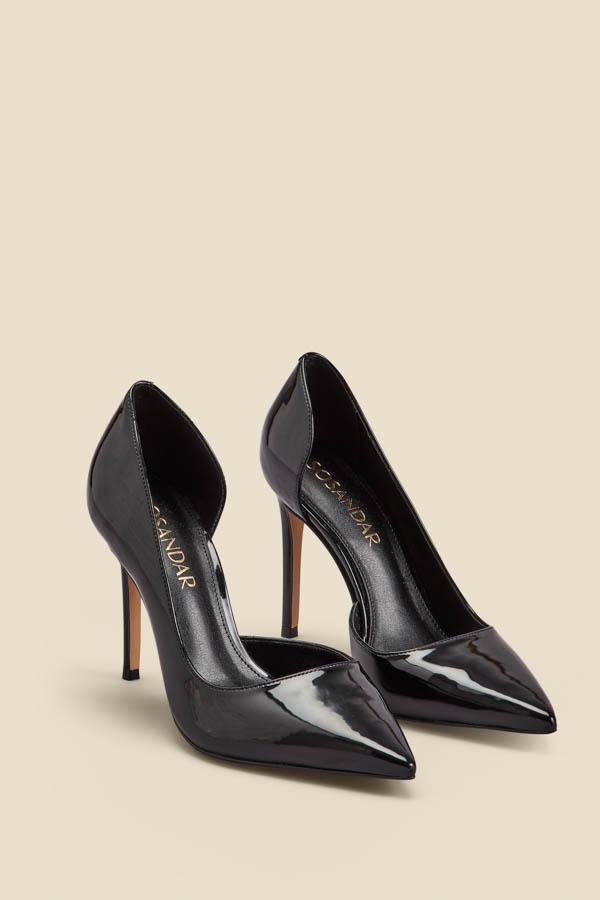 Black Patent Leather Cut Out Detail Stiletto Heel Court Shoes