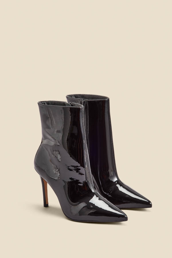 Black Patent Pointed Toe Ankle Boot