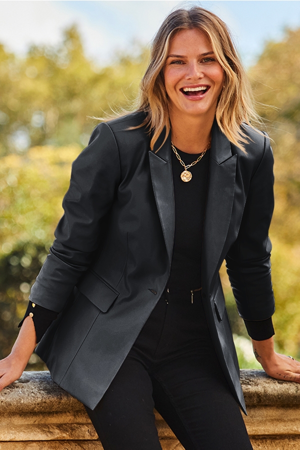 Black Premium Faux Leather Blazer