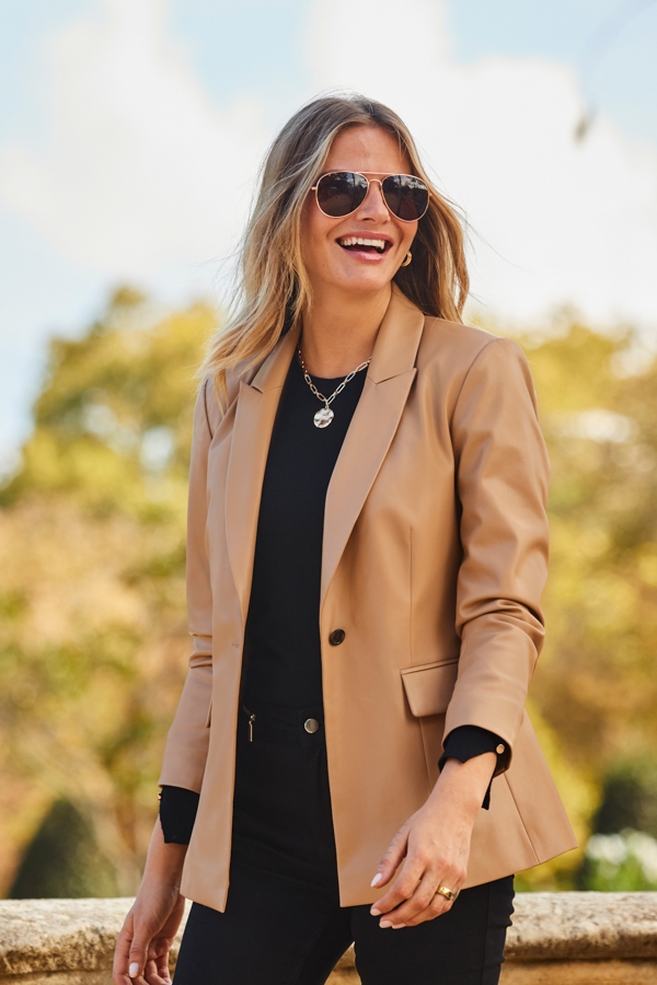 Tan Premium Faux Leather Blazer