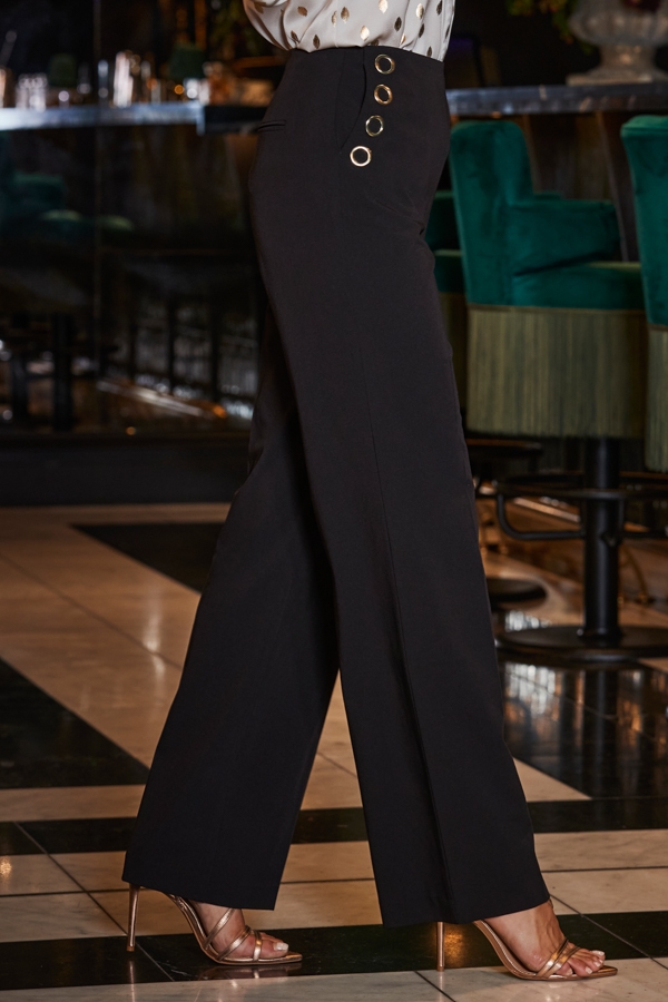 Black Eyelet Detail Wide Leg Trousers