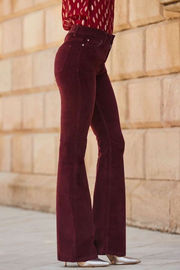 Wine Velvet Kick Flare Jeans