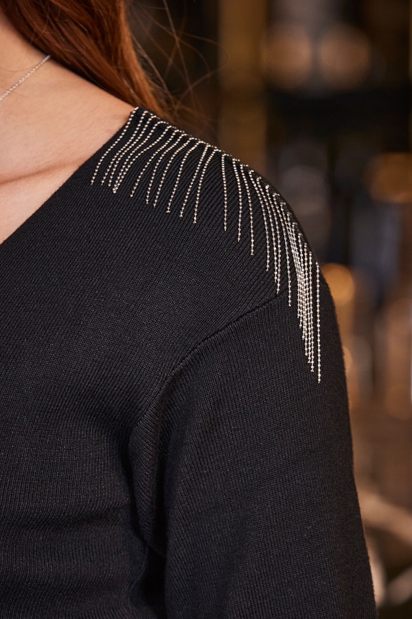 Black Premium Sparkle Fringe Detail Jumper