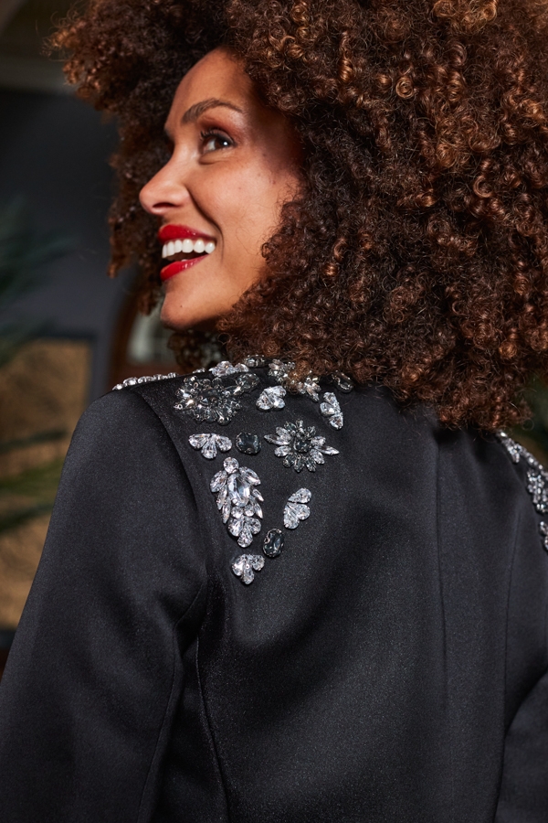 Black Embellished Shoulder Structured Blazer